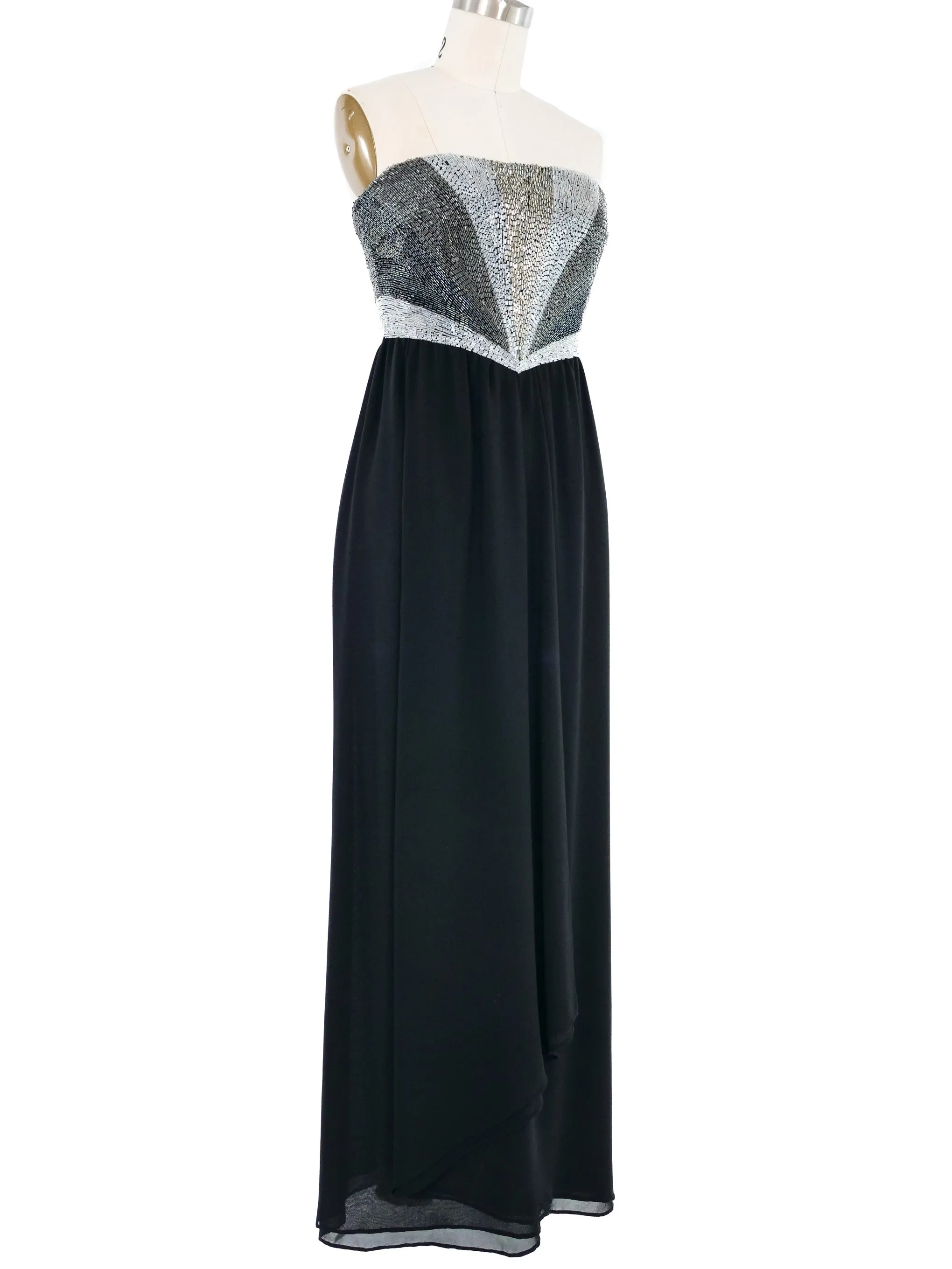 1970s Gucci Beaded Bustier Chiffon Gown