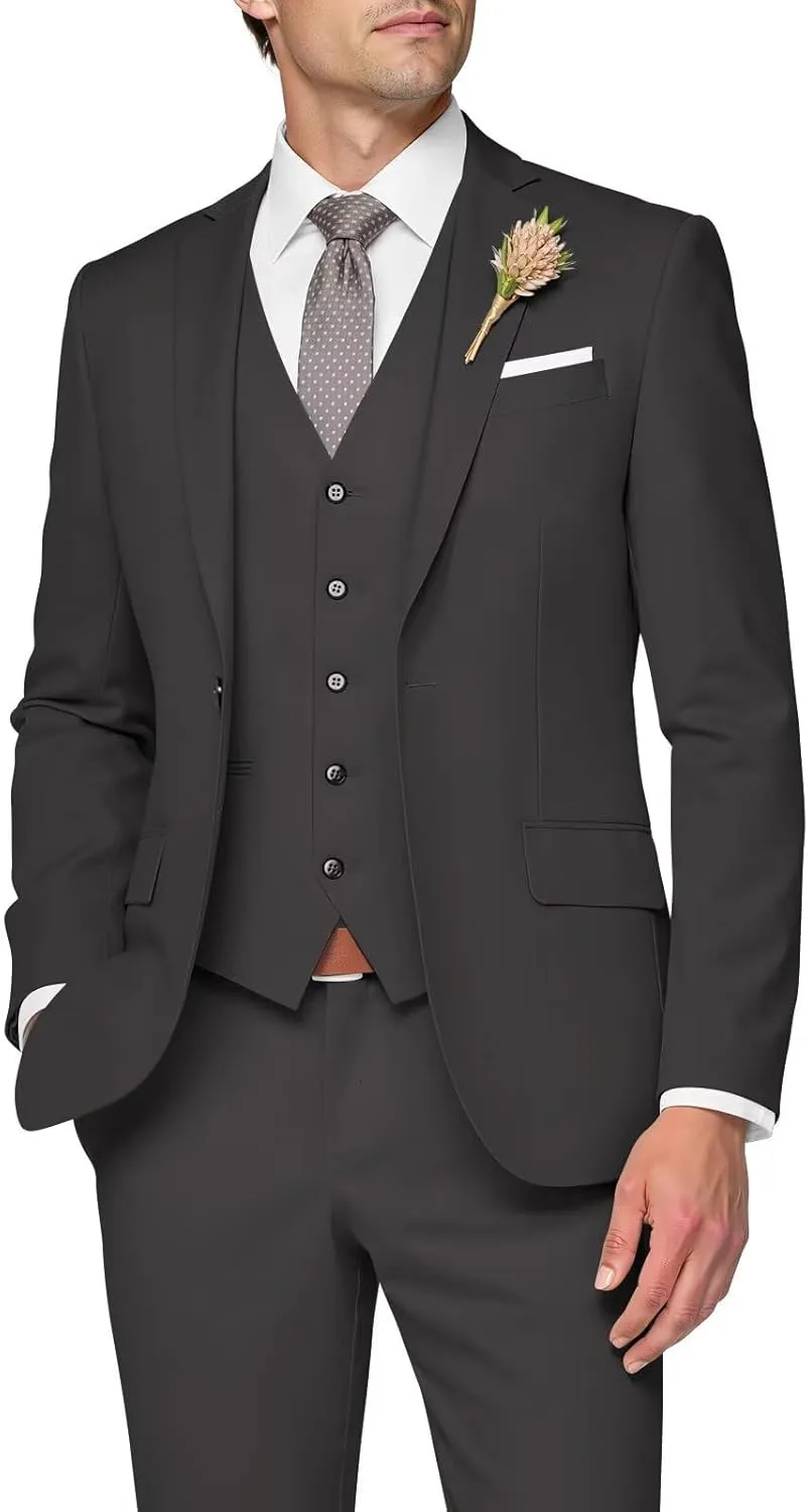 3 Piece Suit Men Slim Fit Wedding Suits for Mens Elegant One Button Jacket Single Breasted Vest Pants Set