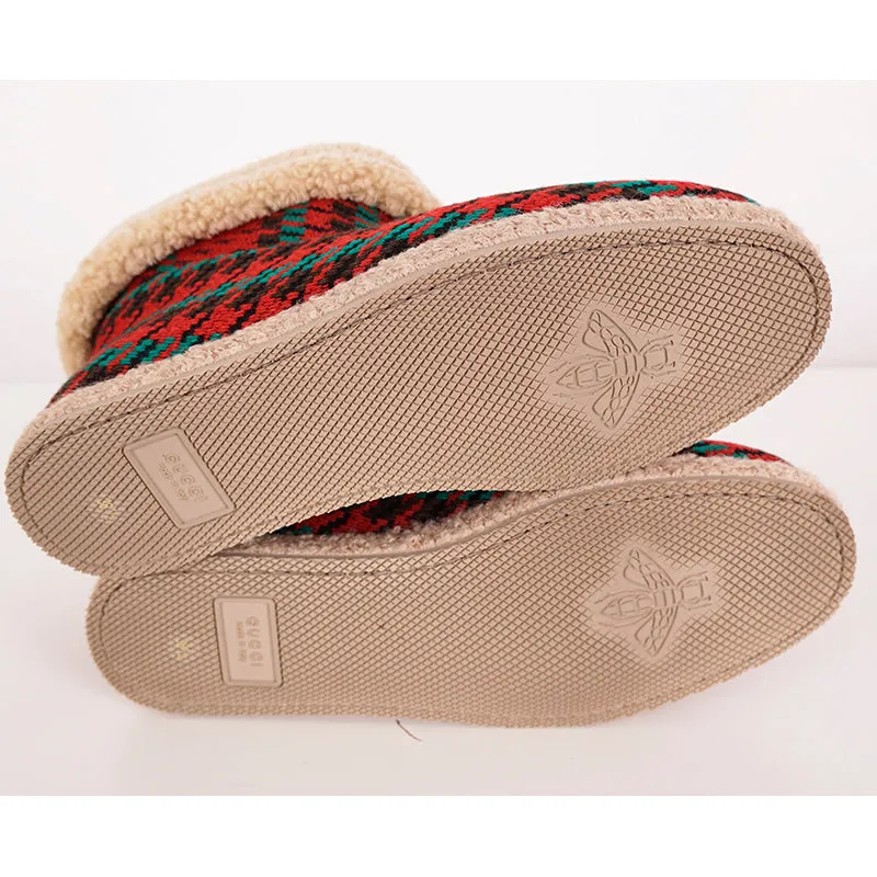 37.5 NEW $950 GUCCI Red Green HOUNDSTOOTH WOOL Gold Horsebit Ankle BOOTS