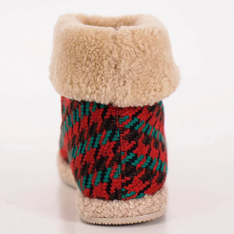 37.5 NEW $950 GUCCI Red Green HOUNDSTOOTH WOOL Gold Horsebit Ankle BOOTS