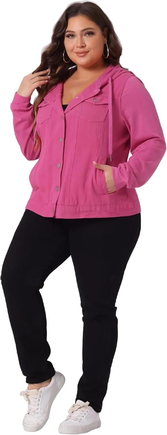 Agnes Orinda Women's Plus Size Denim Jacket with Hood Long Sleeve Western Outfit Casual Hoodie Jean Jackets