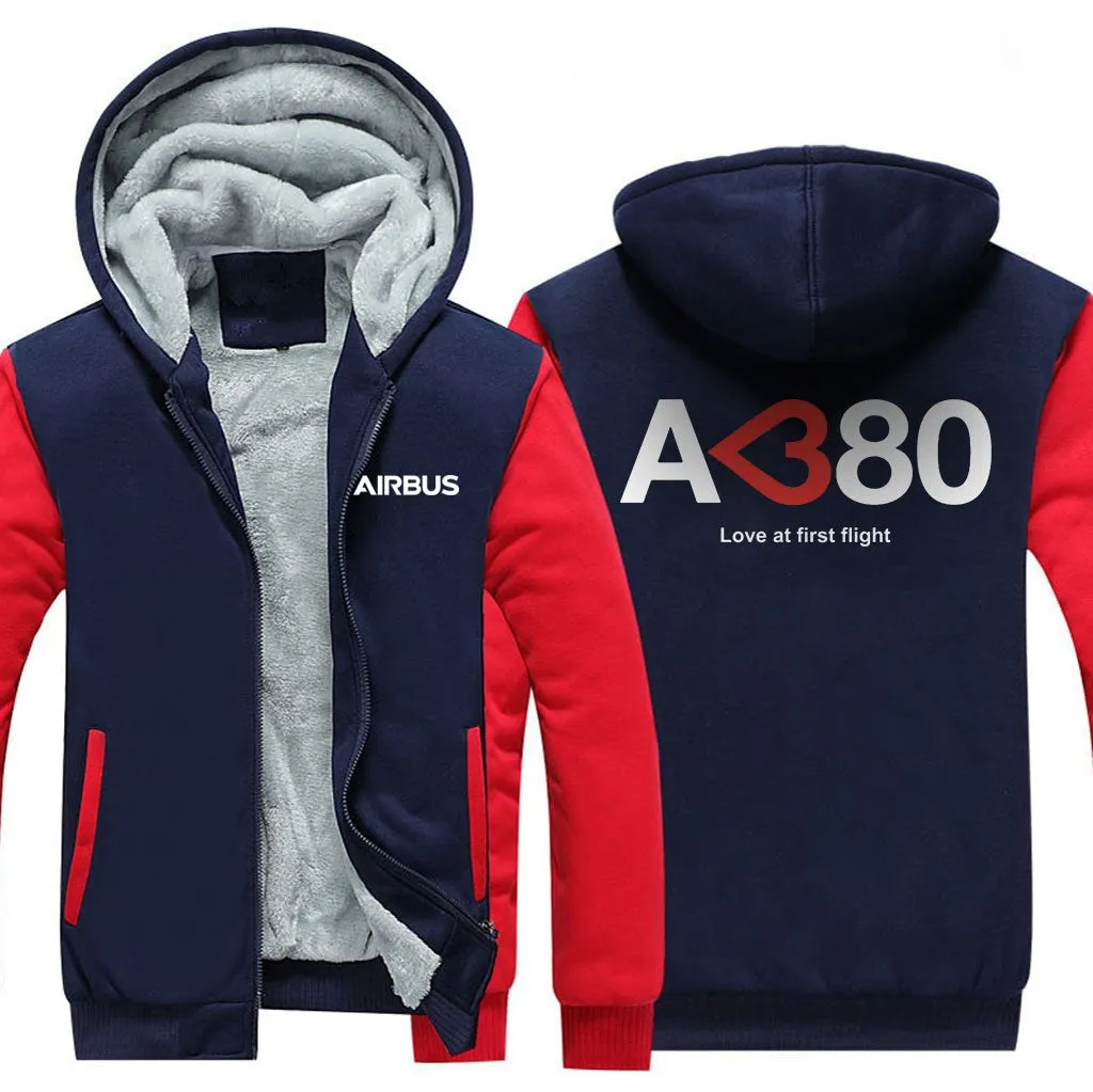 AIRBUS A380 LOVE AT FIRST FLIGHT WINTER THICK ZIP SWEATSHIRTS