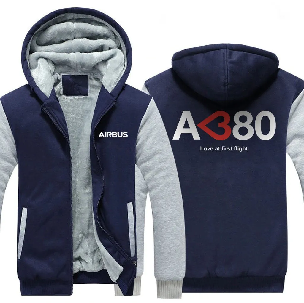 AIRBUS A380 LOVE AT FIRST FLIGHT WINTER THICK ZIP SWEATSHIRTS