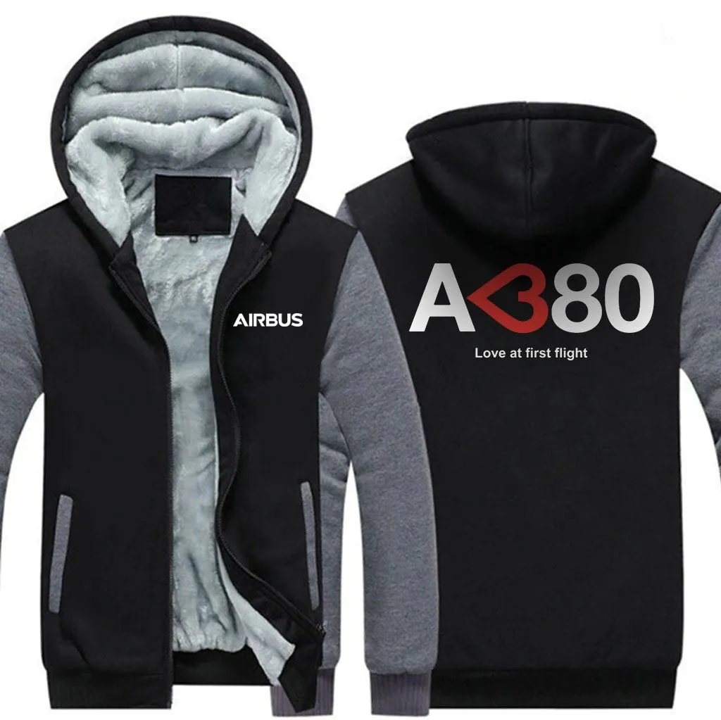 AIRBUS A380 LOVE AT FIRST FLIGHT WINTER THICK ZIP SWEATSHIRTS