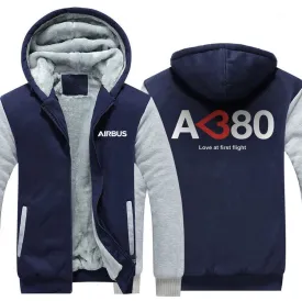AIRBUS A380 LOVE AT FIRST FLIGHT WINTER THICK ZIP SWEATSHIRTS