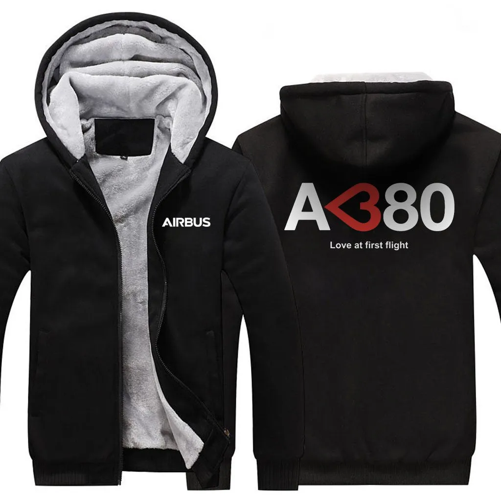 AIRBUS A380 LOVE AT FIRST FLIGHT WINTER THICK ZIP SWEATSHIRTS