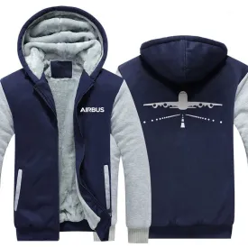 AIRBUS A380 RUNWAY WINTER THICK ZIP SWEATSHIRTS