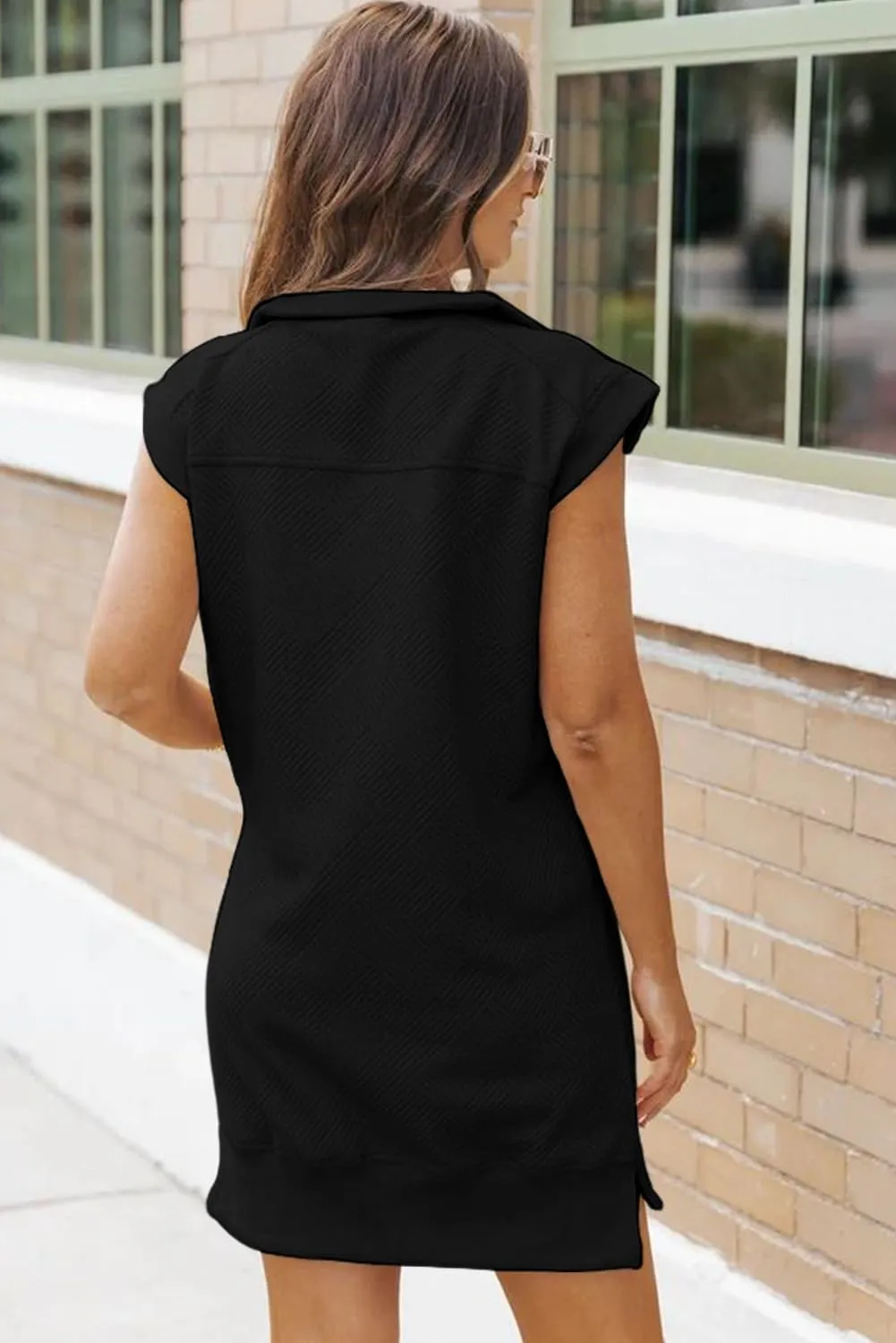 AlvaQ Womens Summer Dresses 2025 Casual Sleeveless Half Zip V Neck Tunic Sweatshirt Mini Dress with Pockets