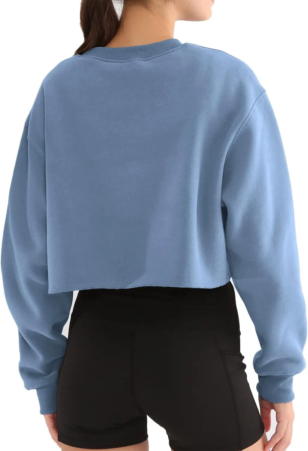 Amazhiyu Women' s Pullover Cropped Sweatshirt Crew Neck Long Sleeve Fleece Crop Tops