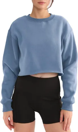 Amazhiyu Women' s Pullover Cropped Sweatshirt Crew Neck Long Sleeve Fleece Crop Tops