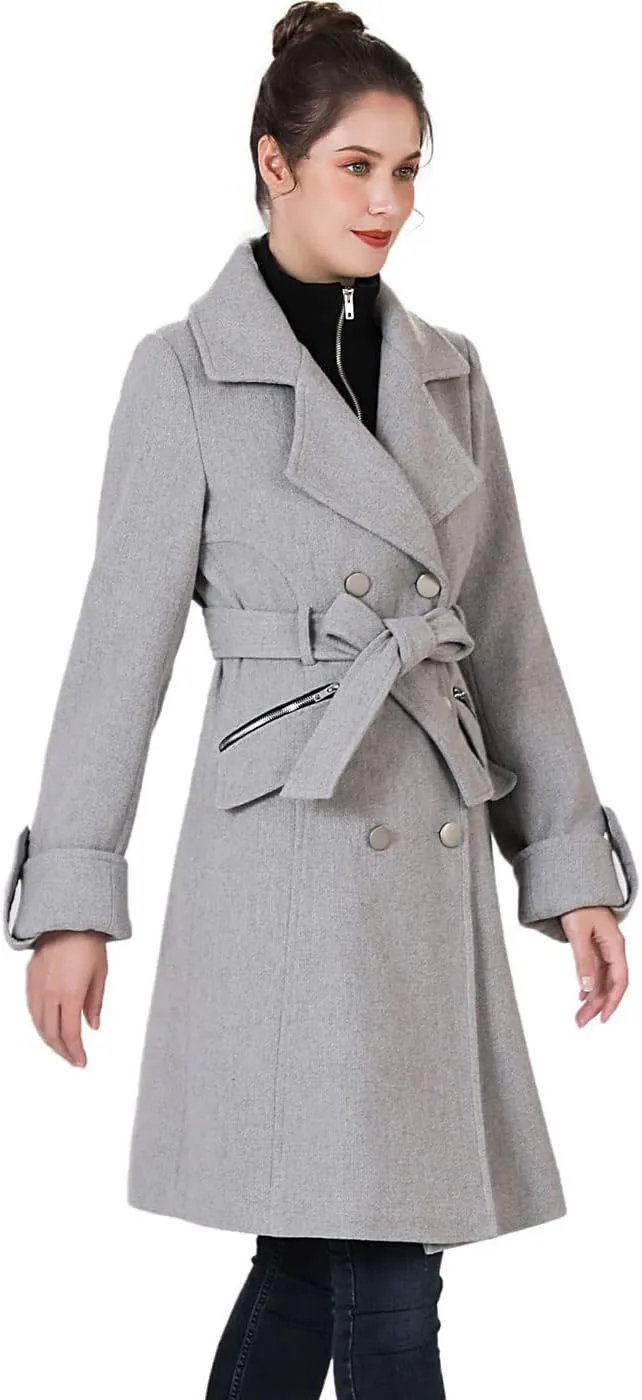 BGSD Women Nia Wool Blend Belted Walking Trench Coat with Removable Bib (Also available in Plus Size and Petite)