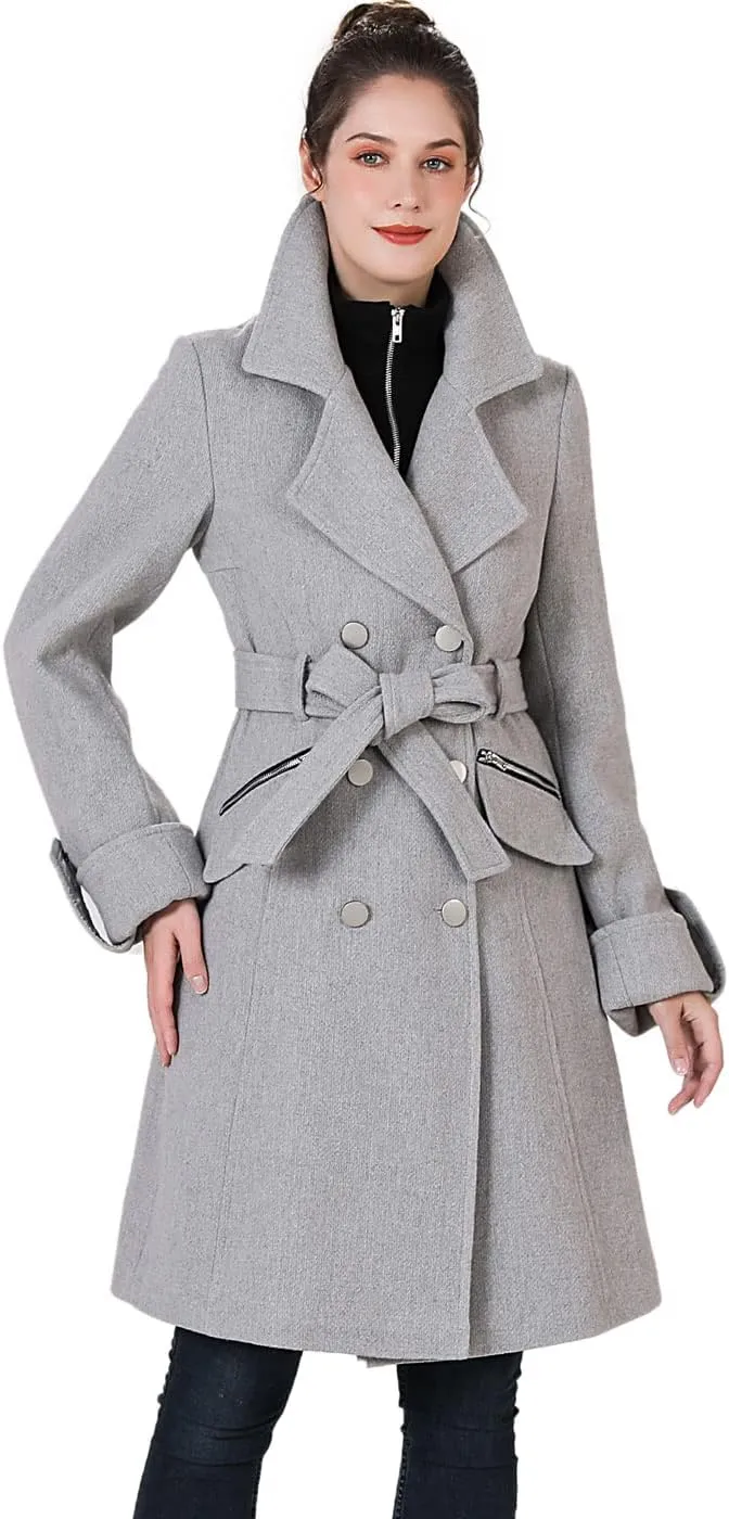 BGSD Women Nia Wool Blend Belted Walking Trench Coat with Removable Bib (Also available in Plus Size and Petite)
