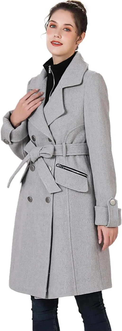 BGSD Women Nia Wool Blend Belted Walking Trench Coat with Removable Bib (Also available in Plus Size and Petite)