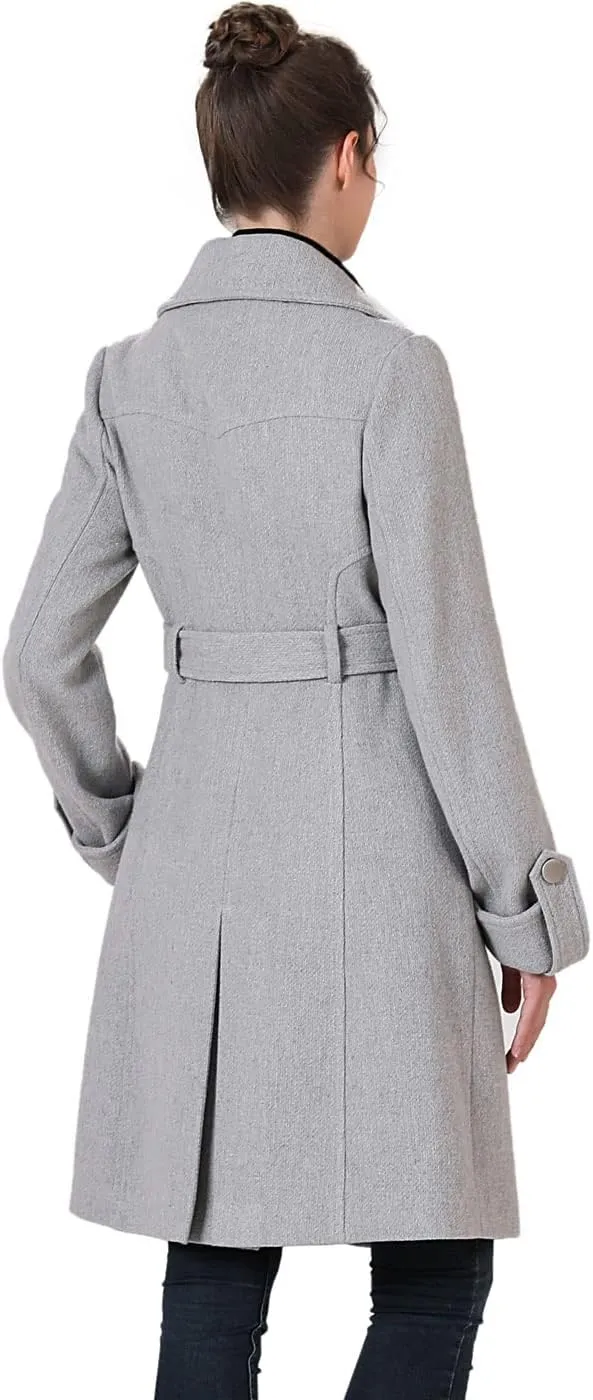 BGSD Women Nia Wool Blend Belted Walking Trench Coat with Removable Bib (Also available in Plus Size and Petite)