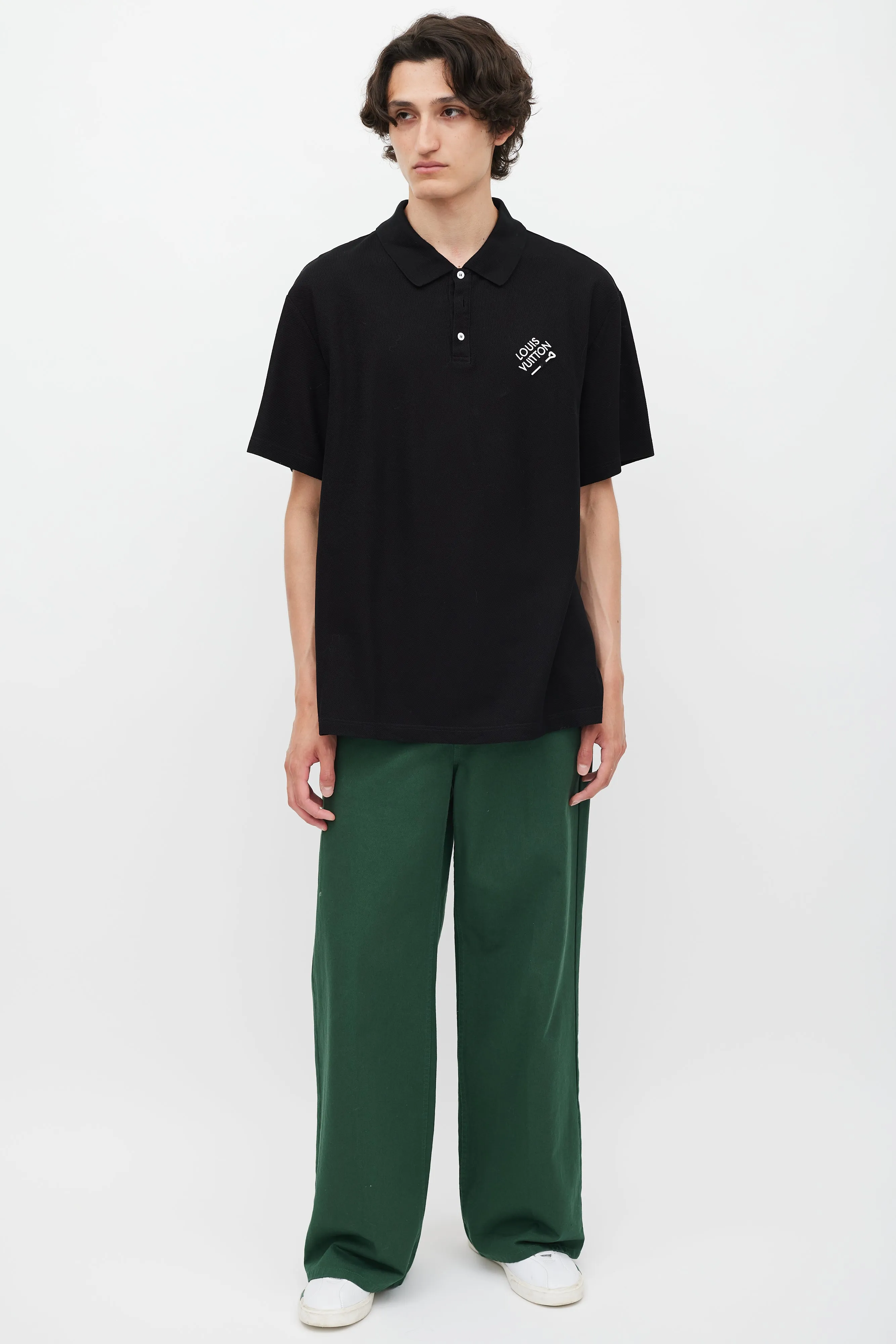 Black & White Embroidered Logo Polo