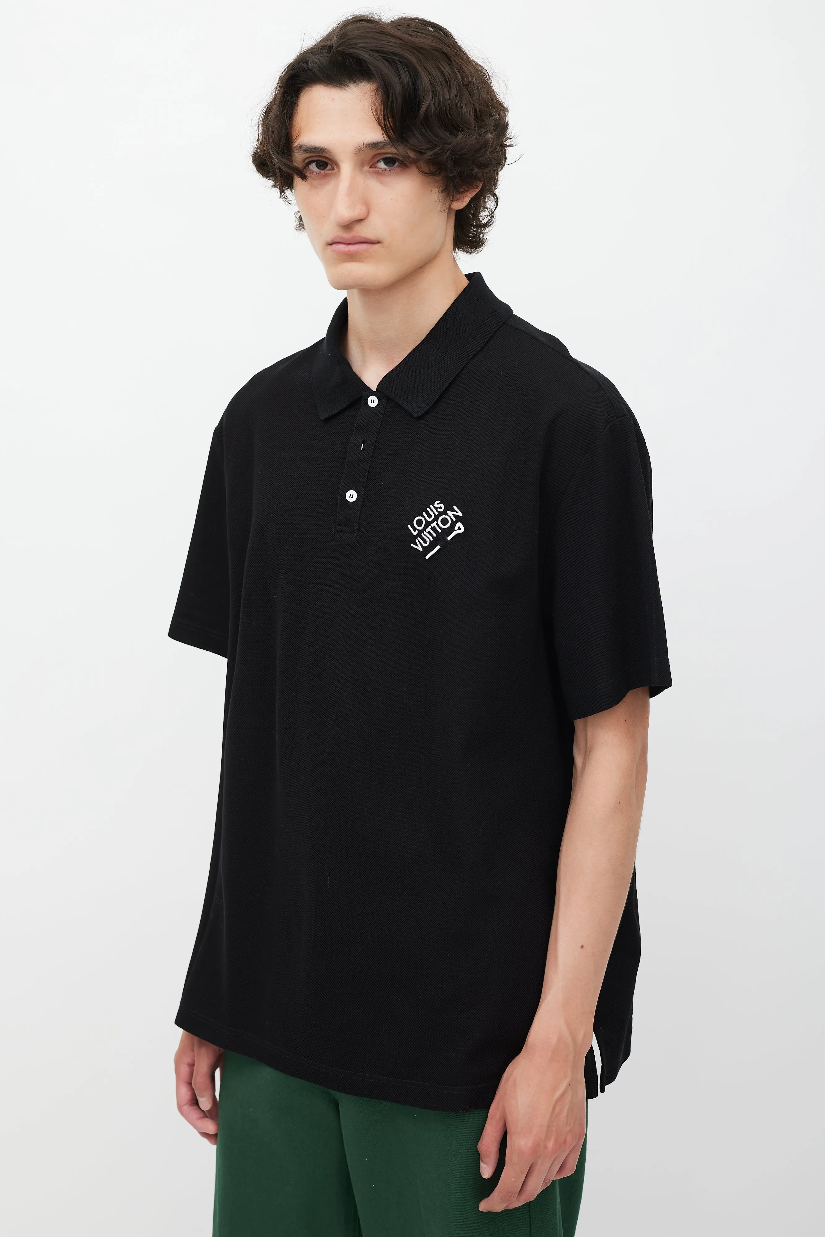 Black & White Embroidered Logo Polo