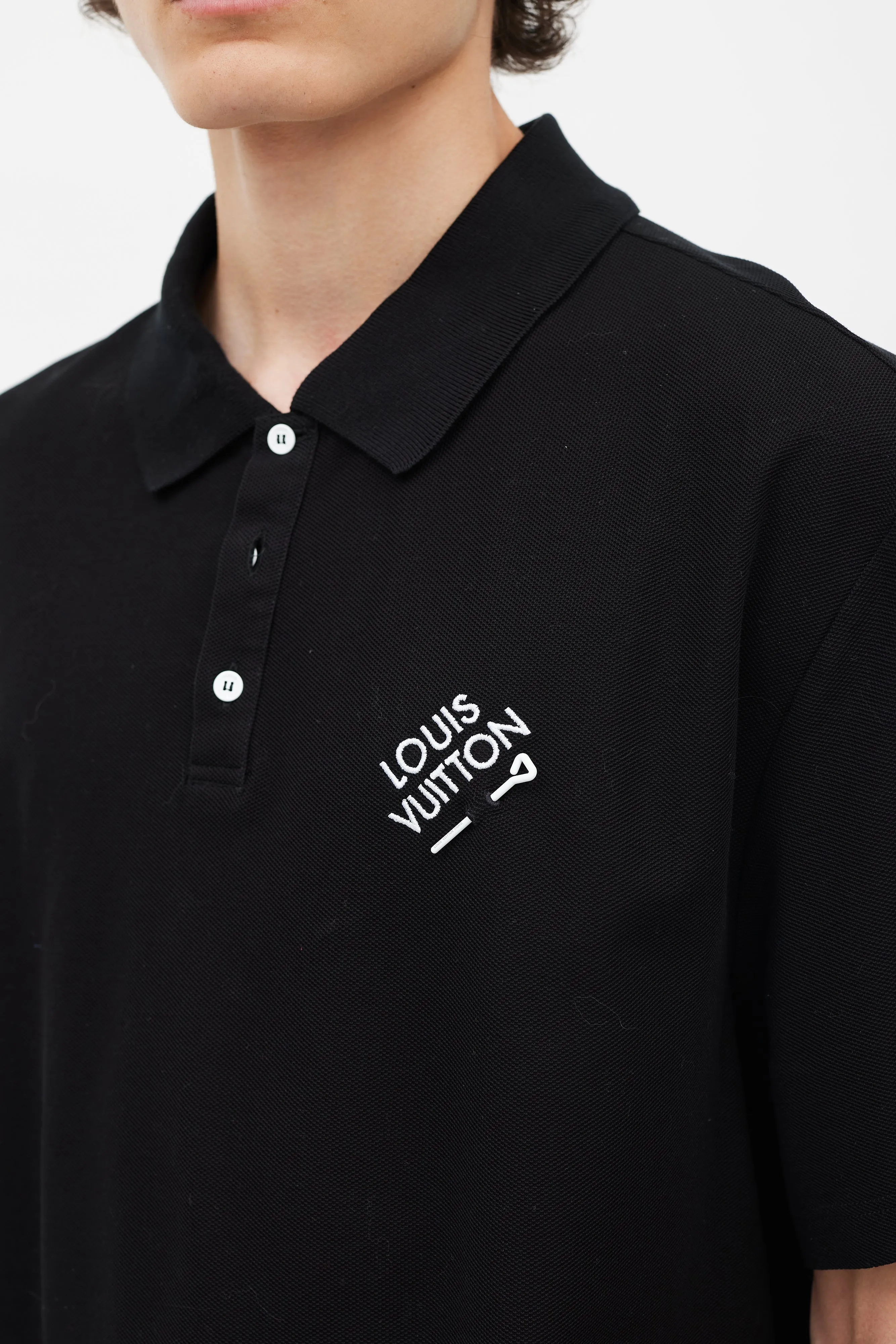 Black & White Embroidered Logo Polo