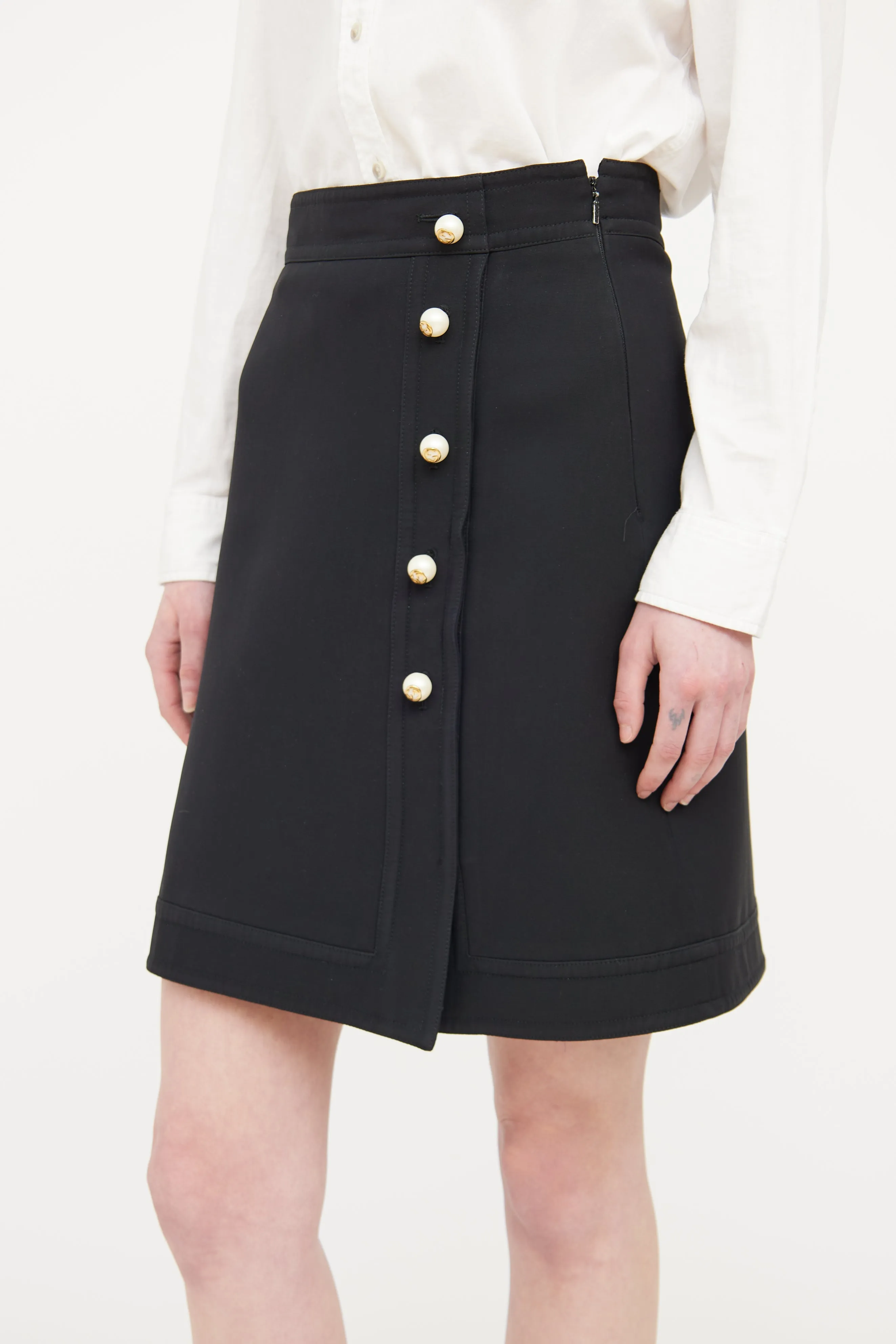 Black Pearl Button Skirt