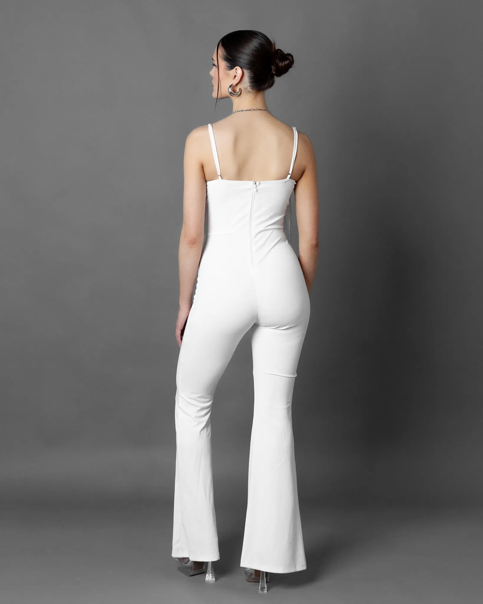 Cassis Rhinestone Mesh Top Jumpsuit