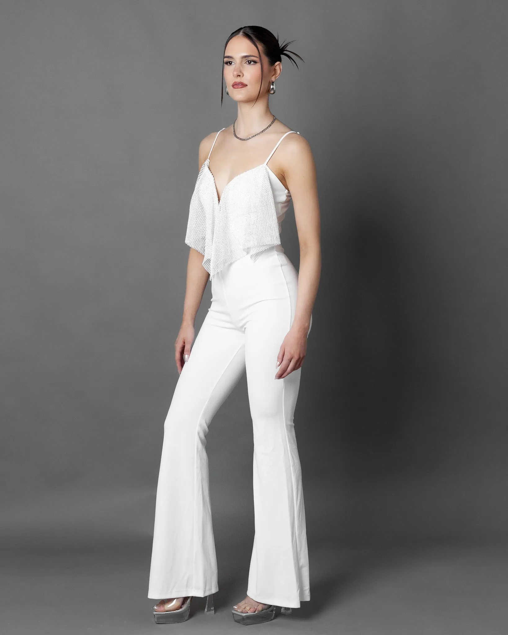 Cassis Rhinestone Mesh Top Jumpsuit