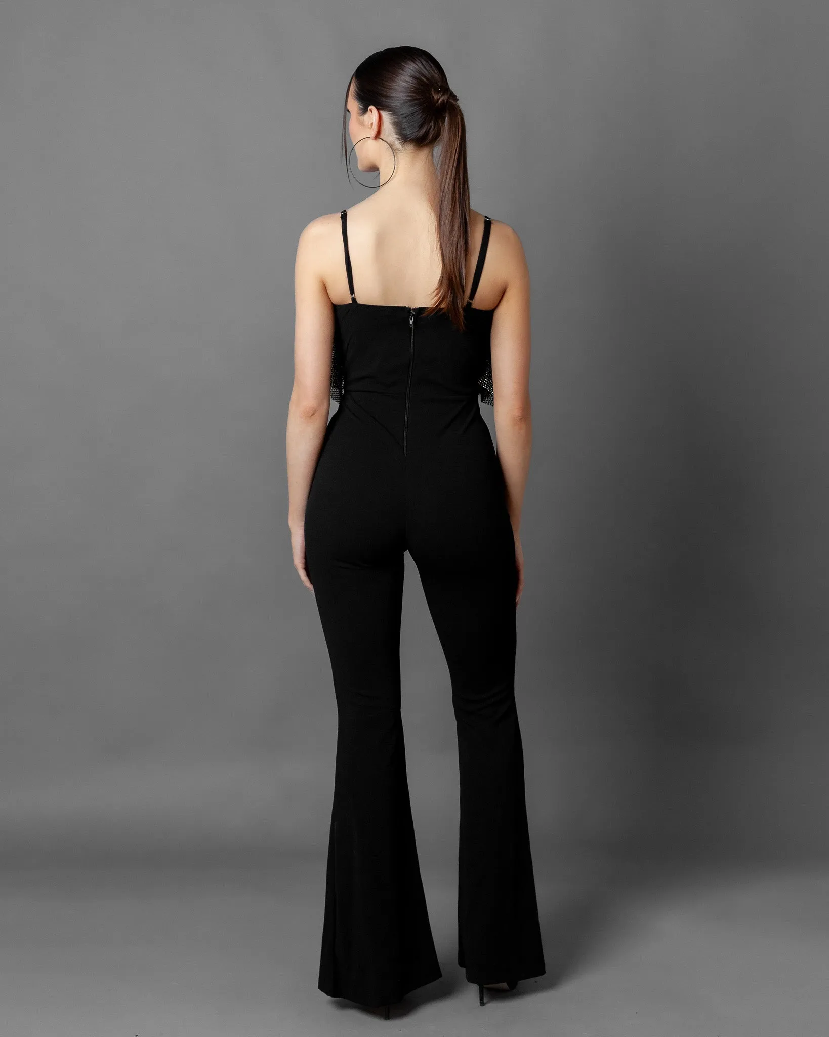 Cassis Rhinestone Mesh Top Jumpsuit