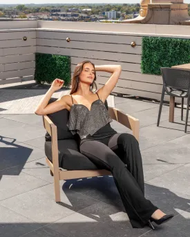 Cassis Rhinestone Mesh Top Jumpsuit