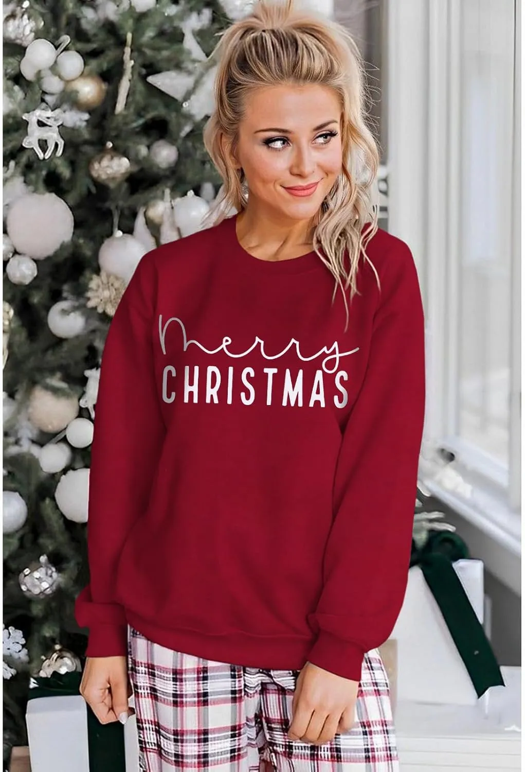 CM C&M WODRO Merry Christmas Sweatshirt Women Crewneck Xmas Holiday Sweater Shirt Winter Long Sleeve Oversized Pullover Tops