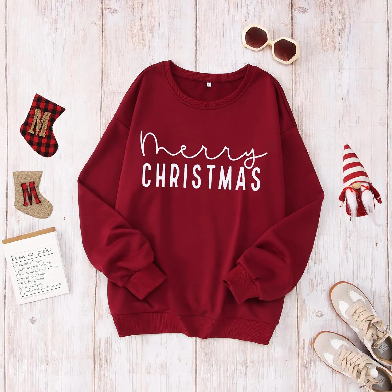 CM C&M WODRO Merry Christmas Sweatshirt Women Crewneck Xmas Holiday Sweater Shirt Winter Long Sleeve Oversized Pullover Tops