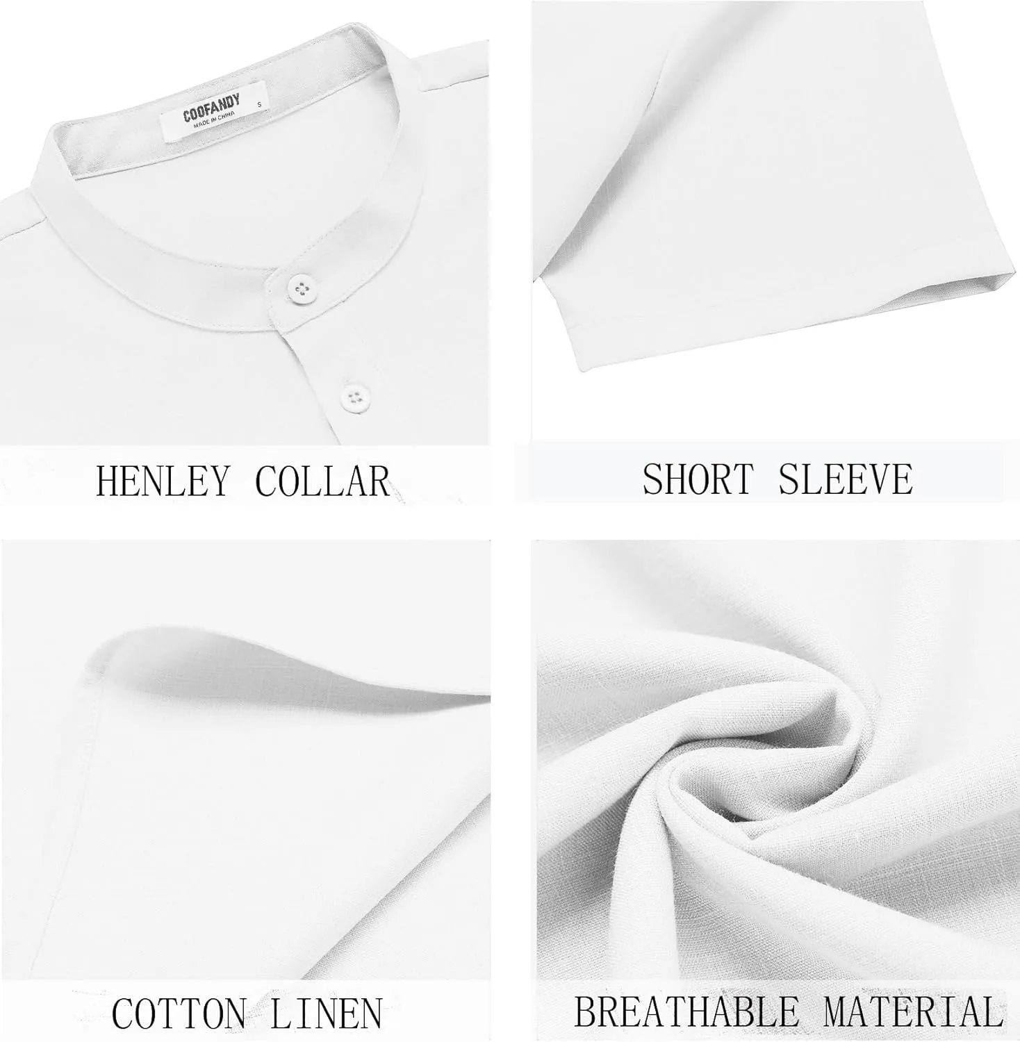 COOFANDY Men's Short Sleeve Henley Shirts Casual Collarless Shirt Band Collar Henley Summer Beach Henley T-Shirt