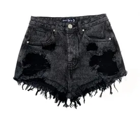 Distressed Black High Waisted Denim Shorts  - The Wesley