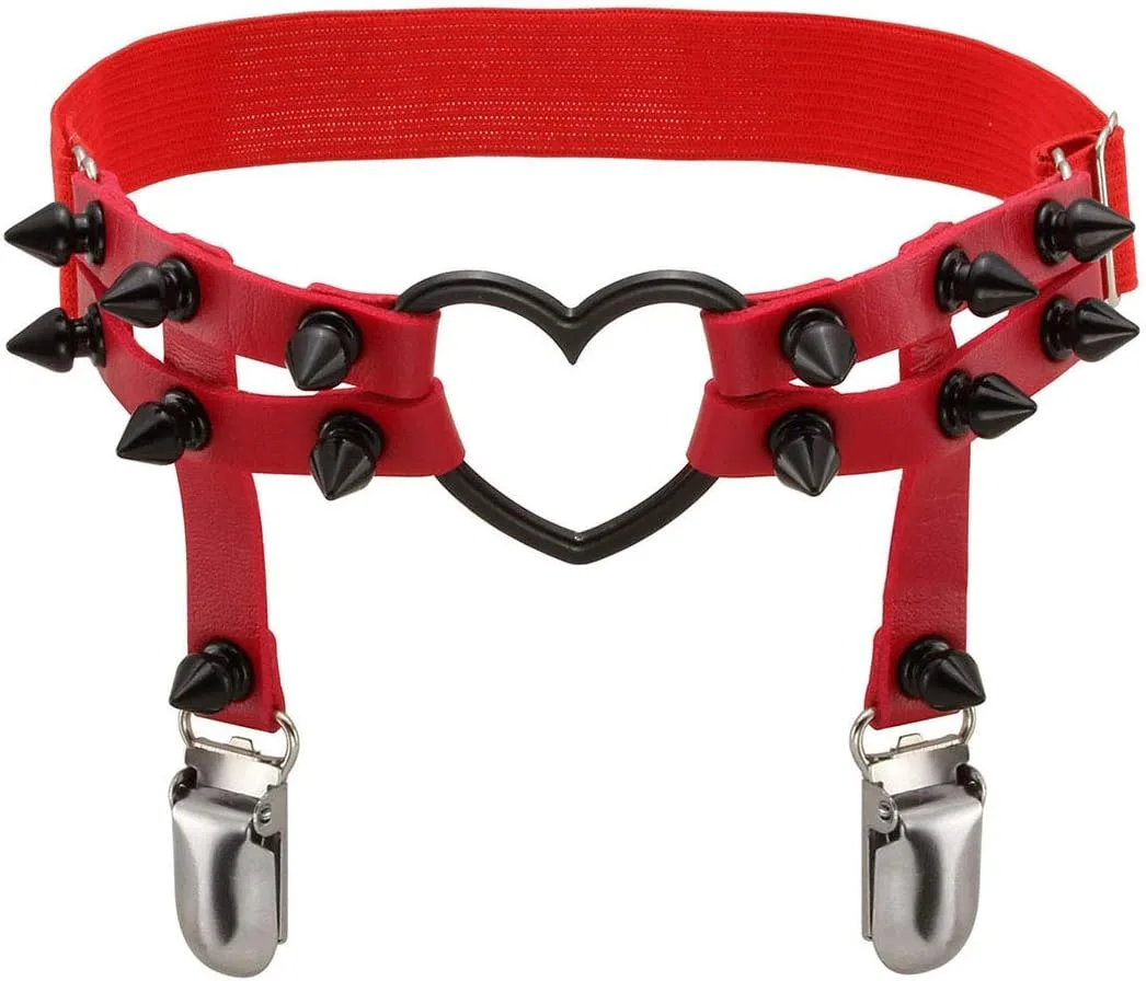 Eigso Steampunk Gothic Garter Belts Leg Rings Heart Love with Rivet Studded Elastic Band Adjustable