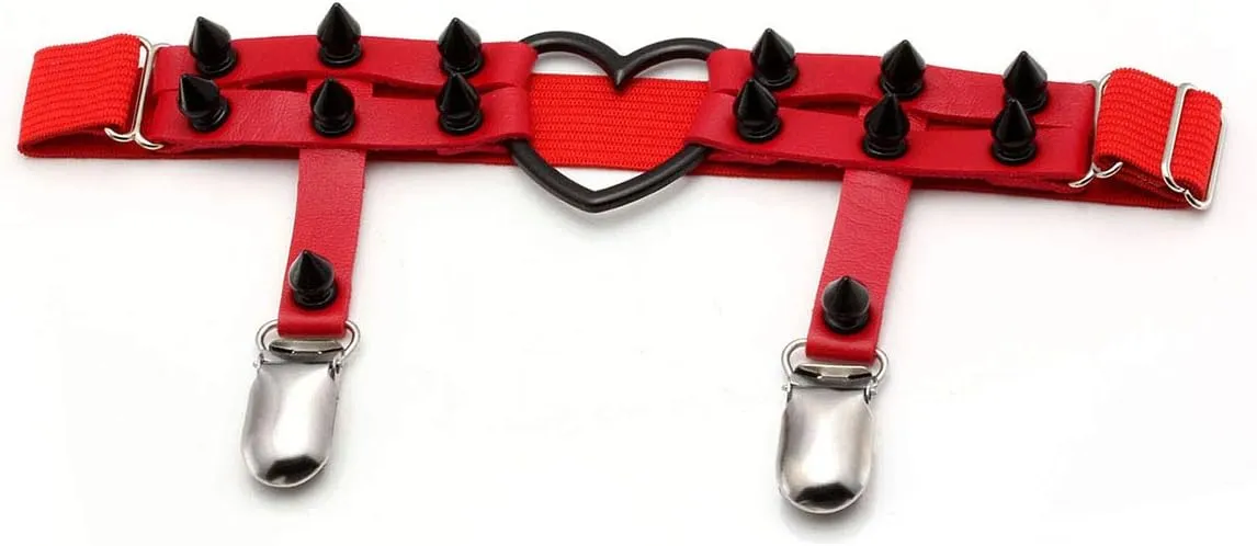 Eigso Steampunk Gothic Garter Belts Leg Rings Heart Love with Rivet Studded Elastic Band Adjustable