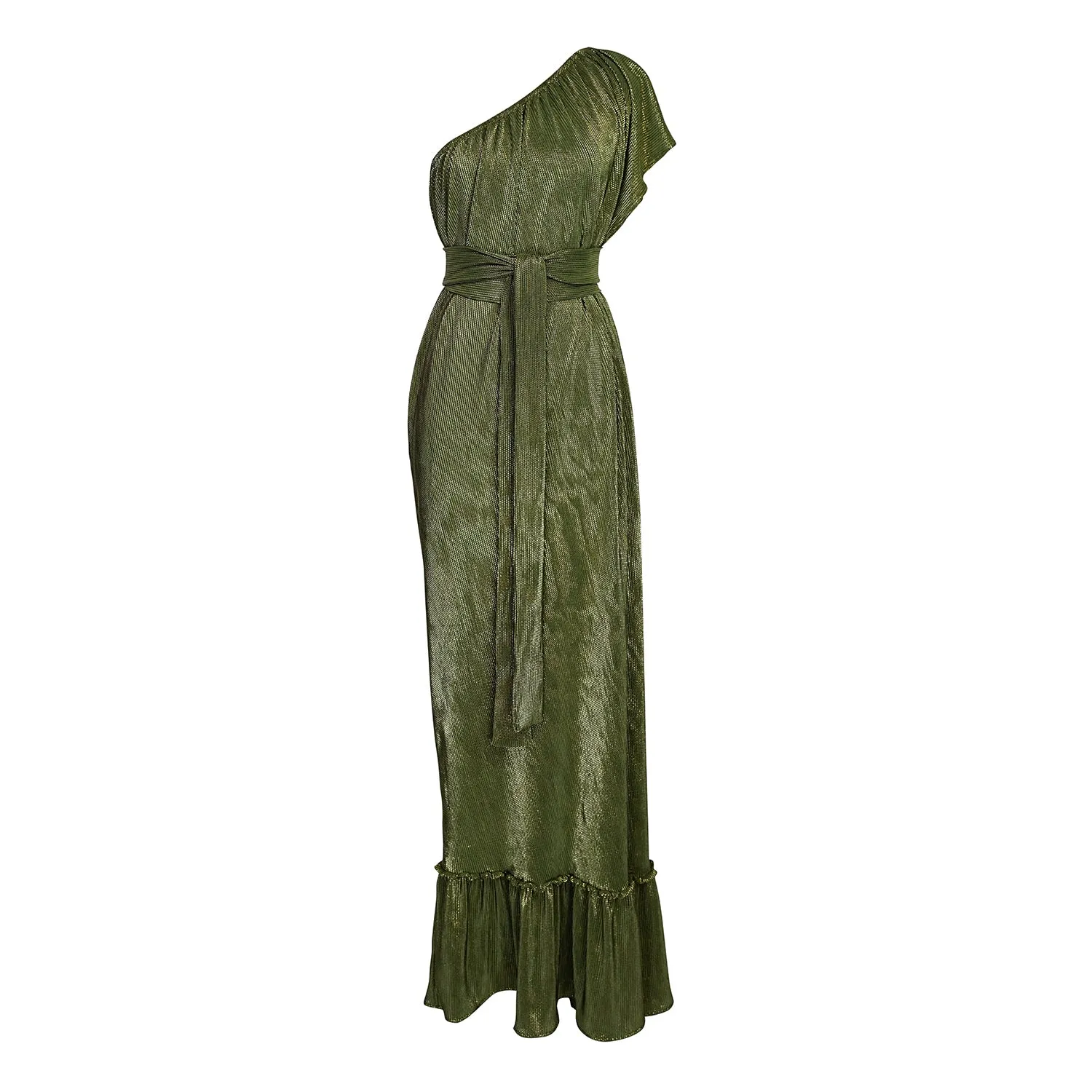 Electrum Slink Pleated One-Shoulder Maxi Dress