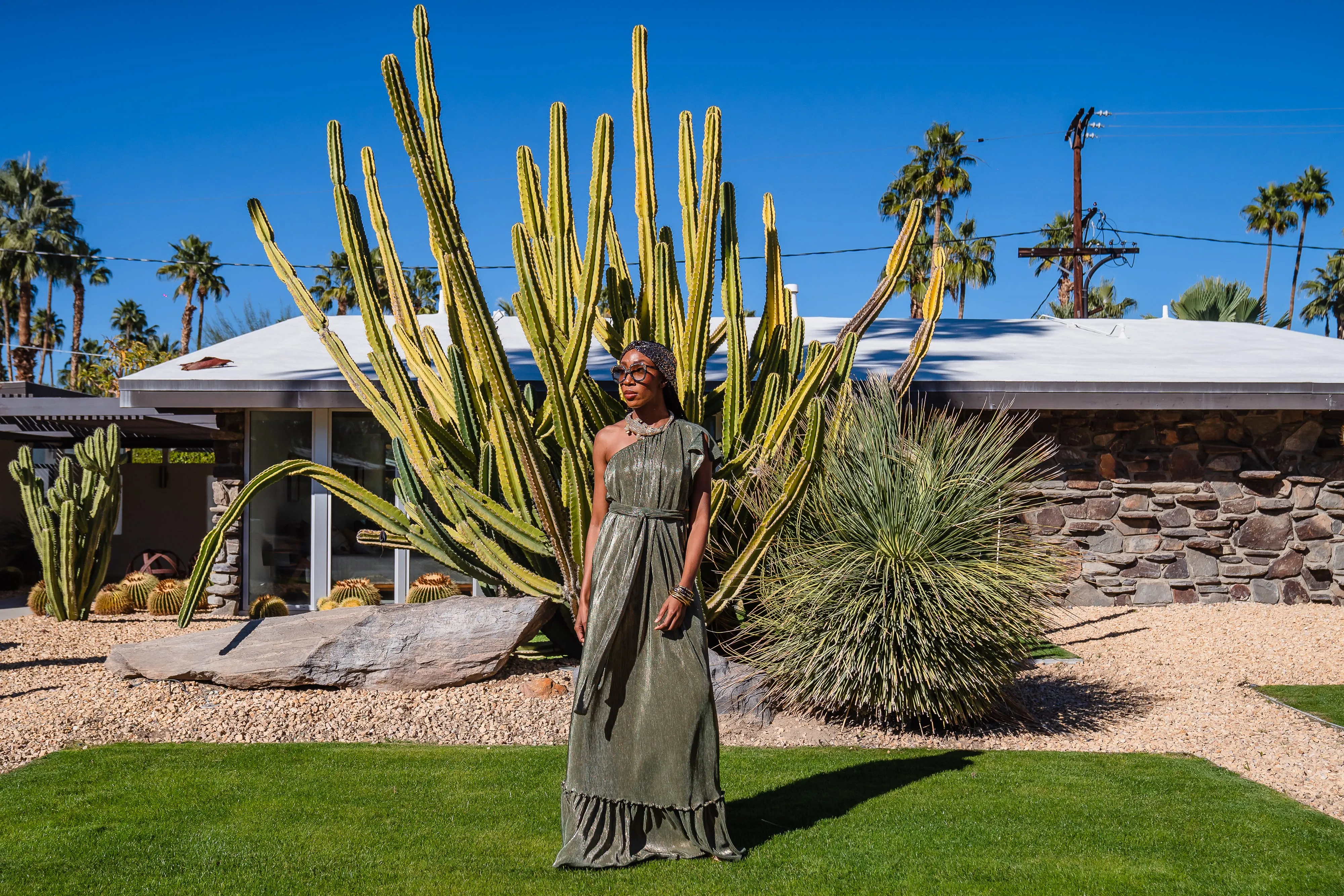 Electrum Slink Pleated One-Shoulder Maxi Dress