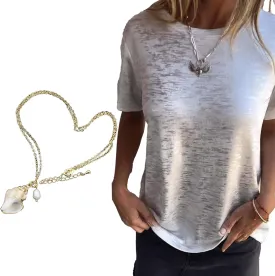 Emboadlie Gold Foil Short-Sleeved T-Shirt, Fortunatie Summer Casual Women's Round Neck Short-Sleeved Summer Top