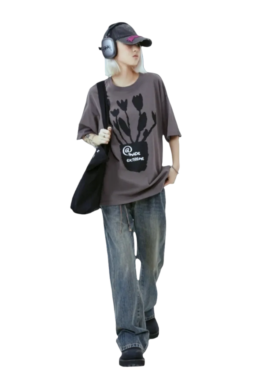 Extreme Aesthetic 'Bouquet' Foam Print Cotton T-Shirt