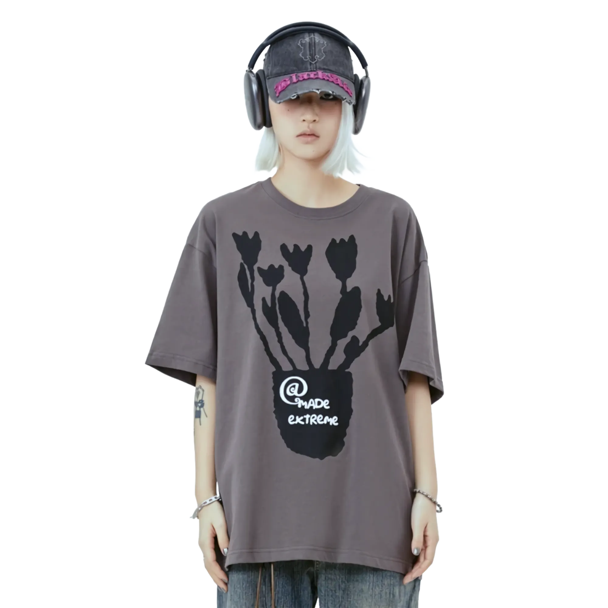 Extreme Aesthetic 'Bouquet' Foam Print Cotton T-Shirt
