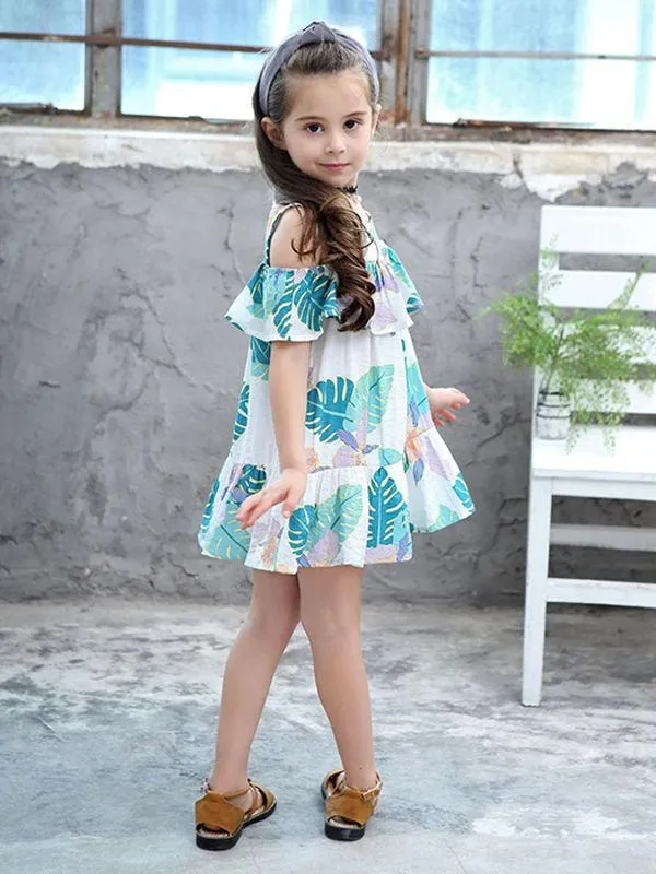 Fashion Toddlers Girls Summer Off Shoulder Print Dress