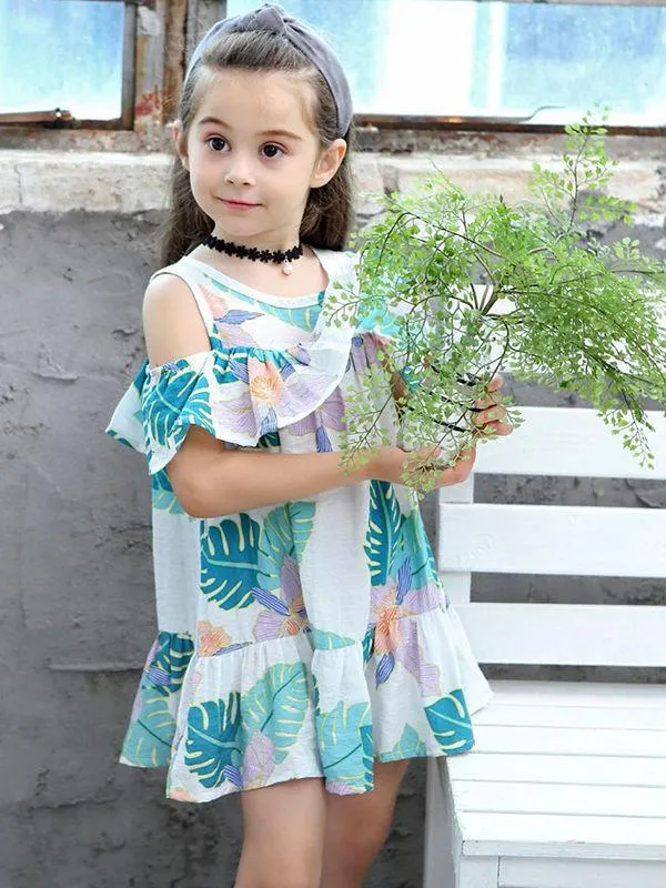 Fashion Toddlers Girls Summer Off Shoulder Print Dress