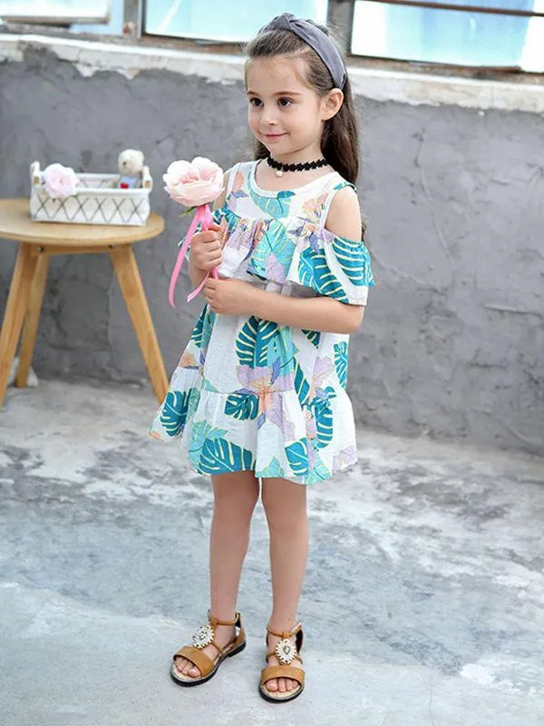 Fashion Toddlers Girls Summer Off Shoulder Print Dress
