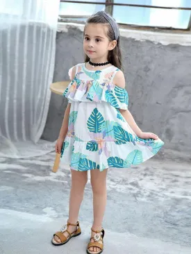 Fashion Toddlers Girls Summer Off Shoulder Print Dress