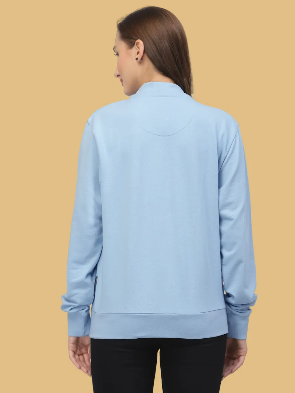 Flawless Women Blue Solid Zipper Sweatshirt