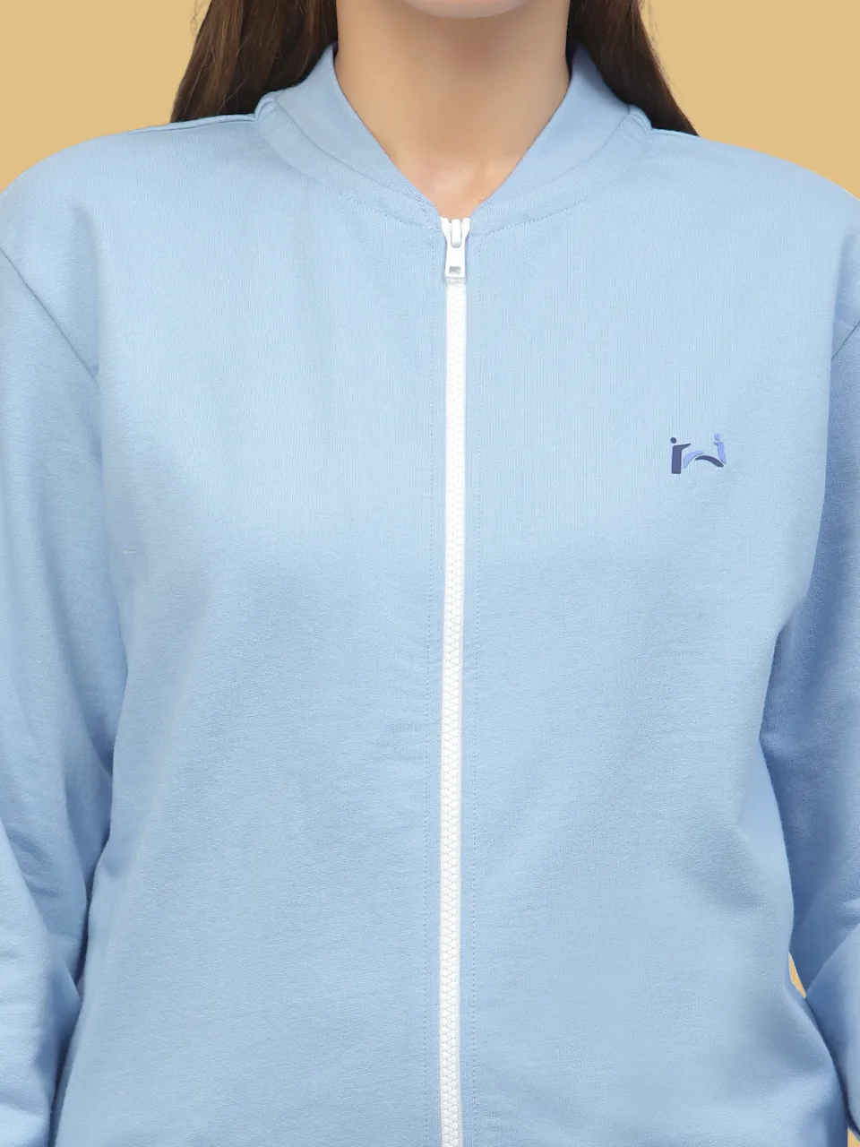 Flawless Women Blue Solid Zipper Sweatshirt