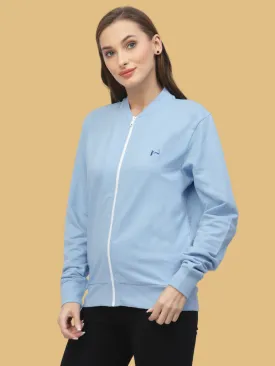 Flawless Women Blue Solid Zipper Sweatshirt