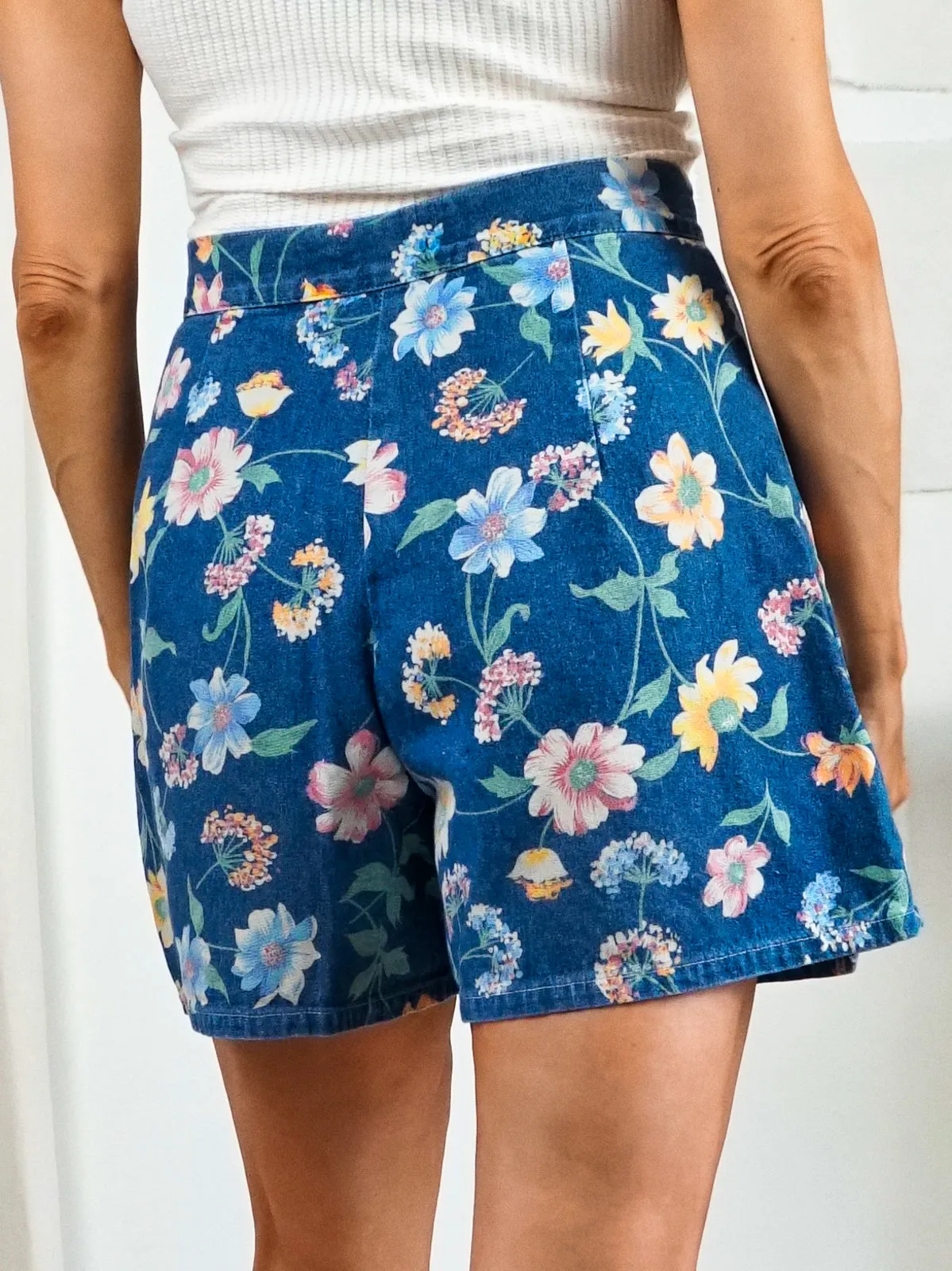 Floral Denim High Waist Skort