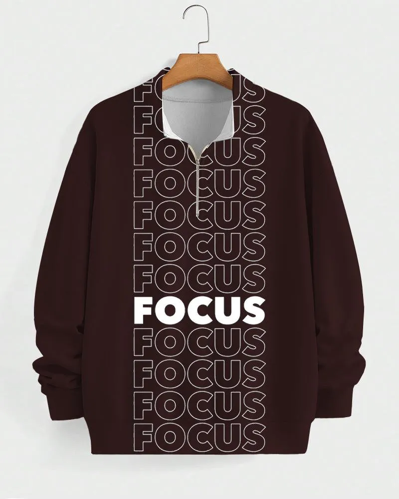 Focus High Collar Zipper Long Sleeve Casual Sweatshirt