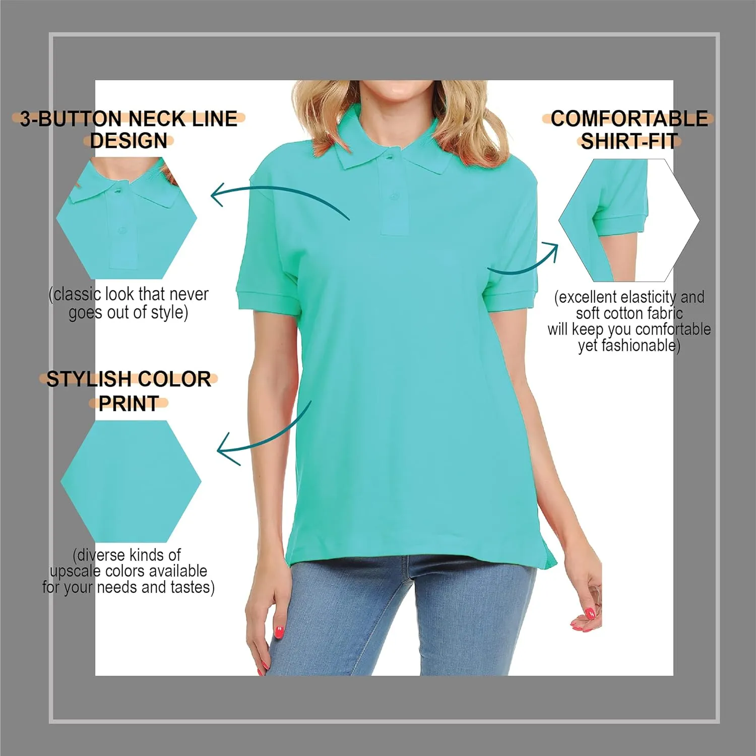 FRESH TEE Women's Adult Unisex 100% Cotton Classic Fit Polo Shirt Short Sleeve for Daily Work School Uniform