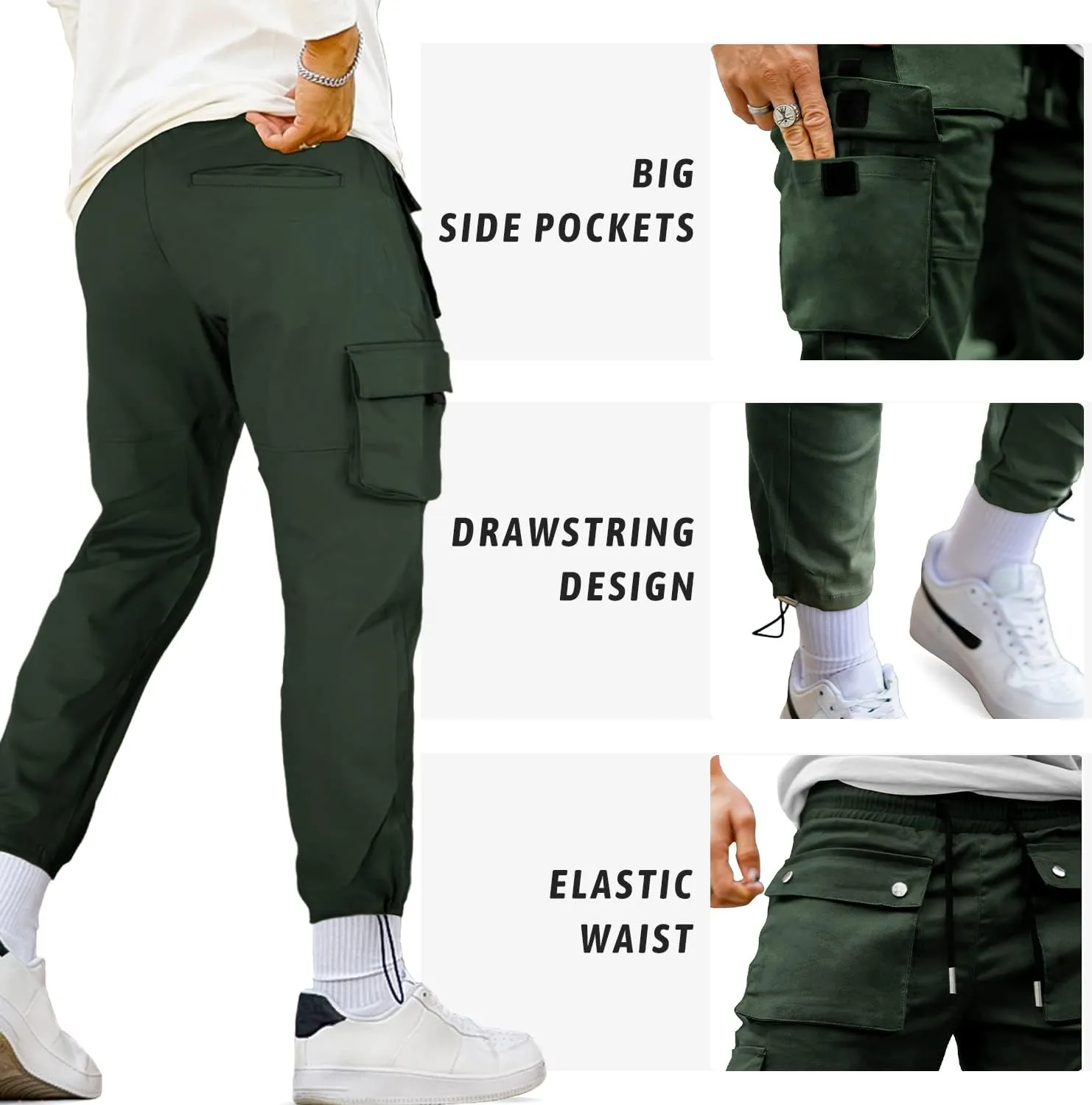GINGTTO Men's Casual Cargo Pants Elastic Waist Camo Pants Hiking Joggers
