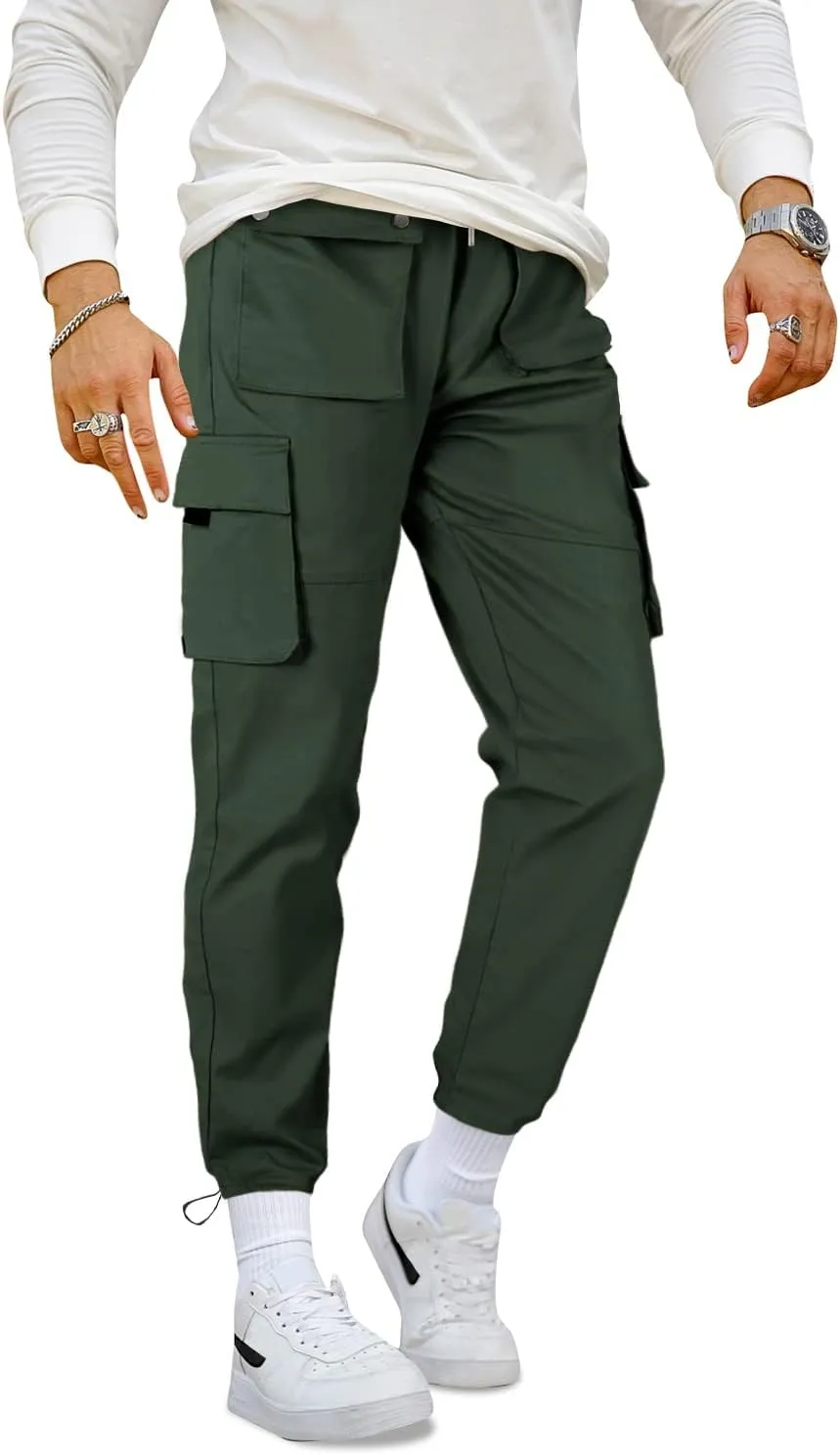 GINGTTO Men's Casual Cargo Pants Elastic Waist Camo Pants Hiking Joggers
