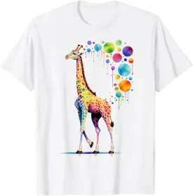 Giraffe Geometric Abstract Art Colorful Graphic Giraffe T-Shirt